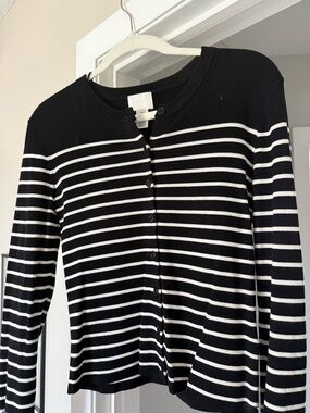 H&M Black & White Striped Cardigan